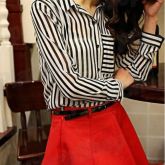 Camisa Feminina Elegance Preta e Branco Moda
