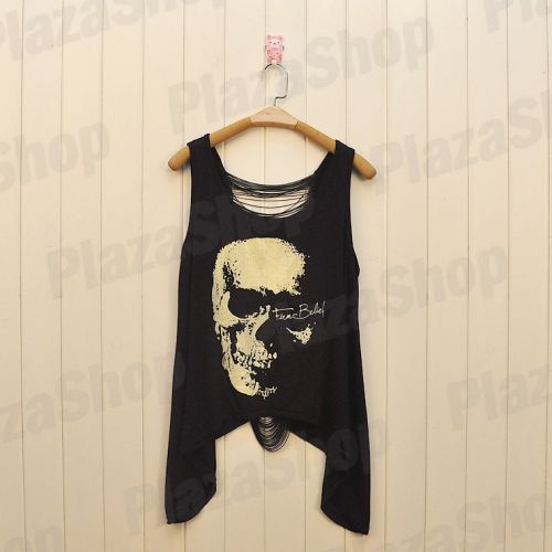 Blusa Rock n Roll Preta Caveira Moda Feminina