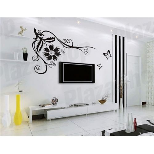 Adesivo de Parede Floral (60x50cm) (preto)
