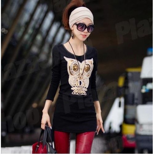 Blusa Coruja Moda Feminina Manga Longa (preta)